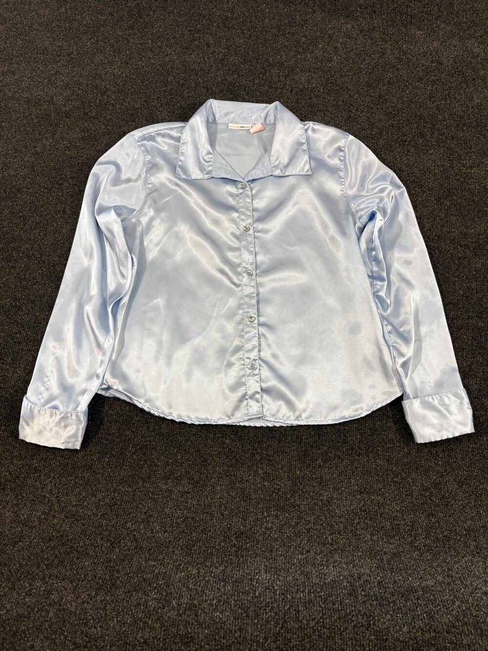 Mary-Kate And Ashley Blouse Girls 16 Blue Satin Long Sleeve Button Front Casual